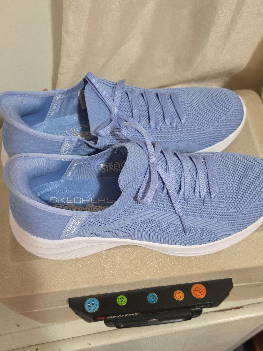 Skechers Women's Sky-Blue Knit Slip-On Sneaker